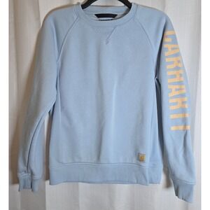 Carhartt Relaxed Fit Womens XS Blue Pullover Sweatshirt Logo Sleeve